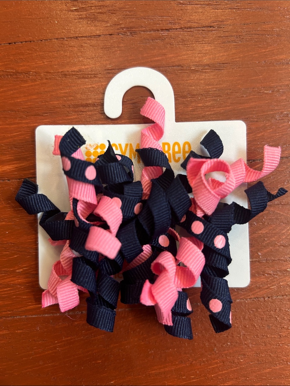 Gymboree Navy and Pink Curly Ribbon Hair Clips with Polka Dots